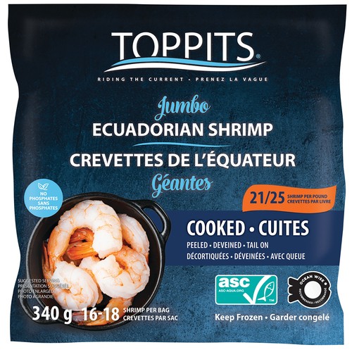 Toppits Frozen Shrimp Cooked Tail Ecuadorian 340 g