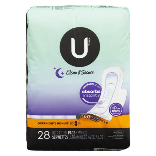 U by Kotex Clean & Secure Ultra Thin Overnight Pads With Wings 28 Count