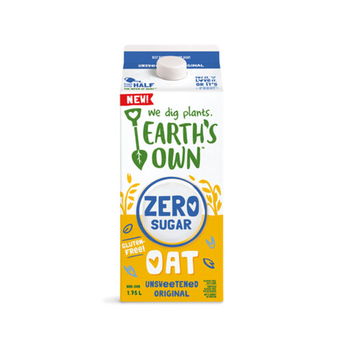 Earth's Own Oat Milk Zero Sugar Unsweetened 0 Sugar Plant-Based Beverage Dairy-Free Gluten-Free 1.75 L
