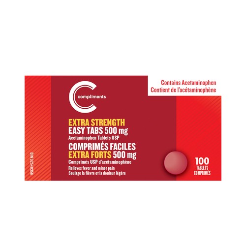 Compliments Easty Tabs Extra Strength 500 mg 100 Count
