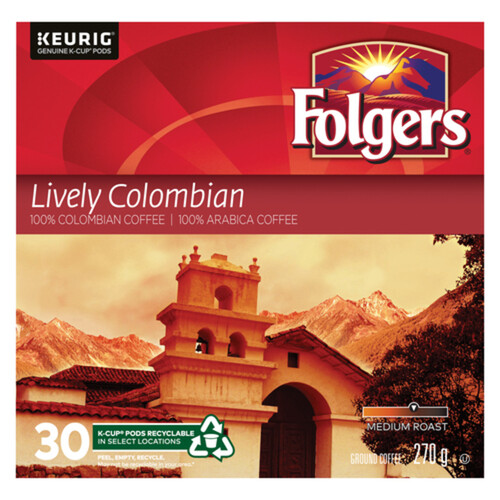 Folgers Coffee Pods Lively Colombian Medium Roast 30 K-Cups 270 g