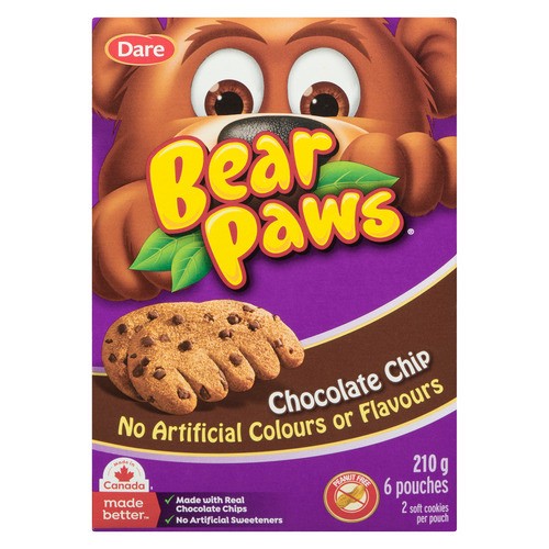 Dare Bear Paws Peanut-Free Soft Cookies Chocolate Chip 6 Pouches 210 g