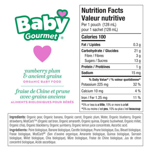 Baby Gourmet Organic Baby Food Yumberries, Plum & Ancient Grains 128 ml