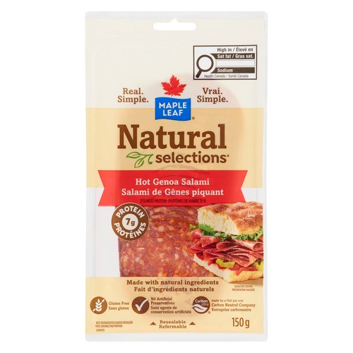 Maple Leaf Natural Selections Deli Sliced Genoa Salami Dry-Cured Hot 150 g