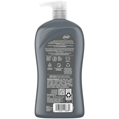 Dial Body + Hair + Face Wash Ultimate Clean 3 in 1 Amber Wood Scent 946 ml