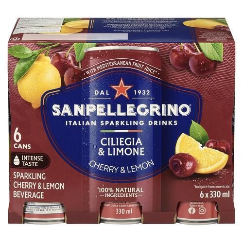 San Pellegrino Sparkling Drink Cherry & Lemon 6 x 330 ml (cans)