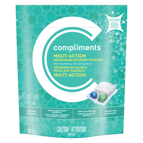 Compliments Dishwasher Detergent Pouch Multi Action 20 EA