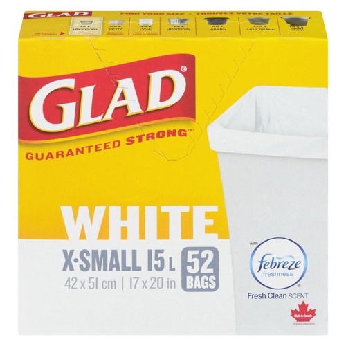 Glad Garbage Bags White Fresh Clean Scent X-Small 15 L 52 Bags 