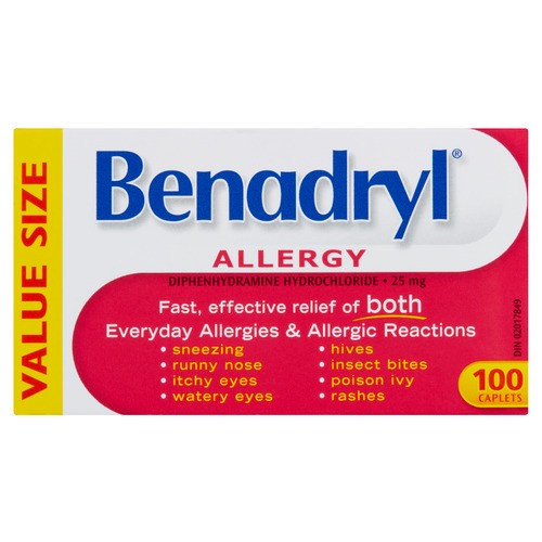 Benadryl Allergy Medication 25 mg Caplets 100 EA (value size)