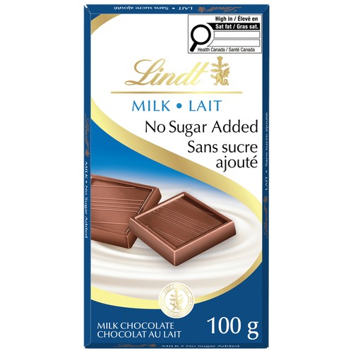 Lindt No Sugar Added Milk Chocolate Bar 100 g