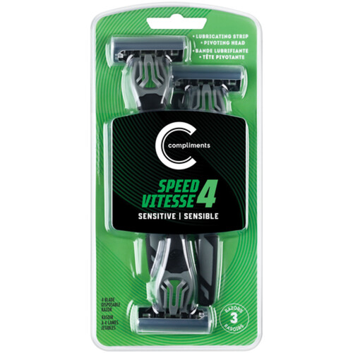 Compliments Sensitive Disposable Razors 4 Blade 3 Count