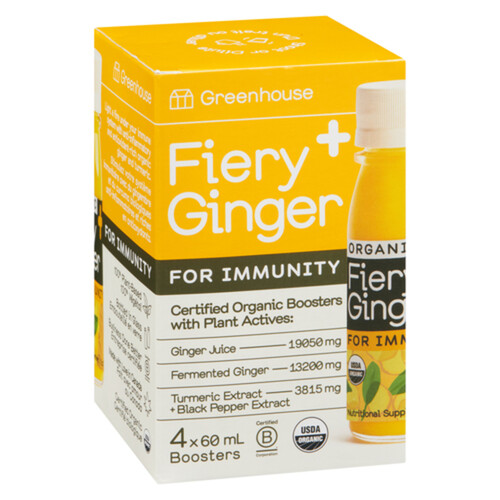 Greenhouse Organic Juice Fiery Ginger 4 x 60 ml (bottles)