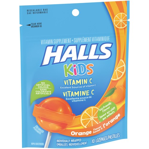 Halls Kids Vitamin C Lozenges Lollipops Orange 10 Count