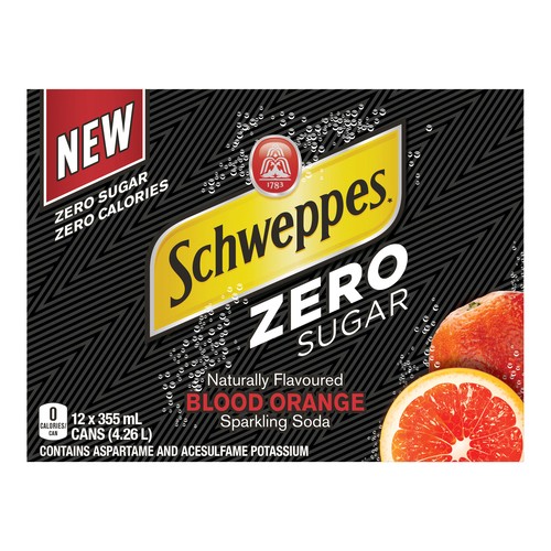Schweppes Sparkling Soda Zero Sugar Blood Orange 12 x 355 ml (cans)
