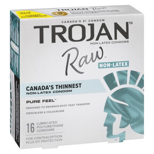 Trojan Raw Non-Latex Condoms Lubricated Polyurethane 16 Count