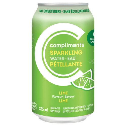 Compliments Sparkling Water Lime 355 ml (can)