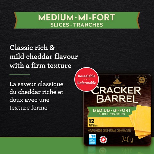 Cracker Barrel Cheese Slices Medium Cheddar 240 g