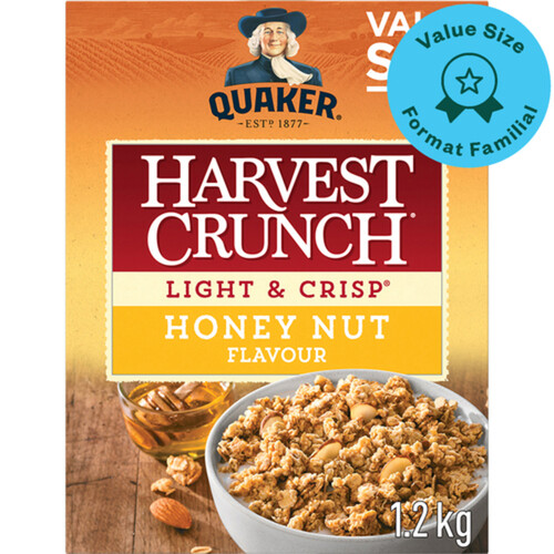 Quaker Harvest Crunch Light & Crisp Cereal Honey Nut 1.2 kg