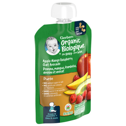 Gerber Organic Purée Apple Mango Raspberry Avocado Oats 99 g