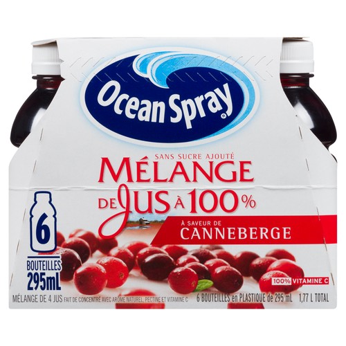 Ocean Spray Juice Blend No Sugar Added Cranberry 6 x 295 ml (bottles)