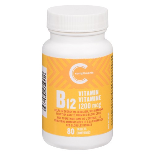 Compliments Vitamin B12 1200 mcg Tablets 80 Count