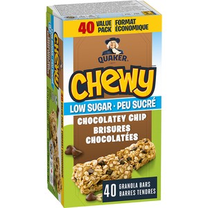 Quaker Chewy Low Sugar Granola Bars Chocolatey Chip Value Pack 40 Pack ...
