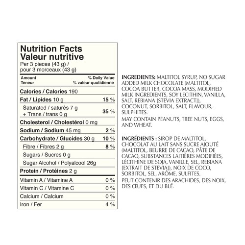 Russell Stover No Sugar Added Milk Chocolate Coconut Candy 85 g
