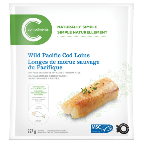 Compliments Frozen Pacific Wild Cod Loins 227 g