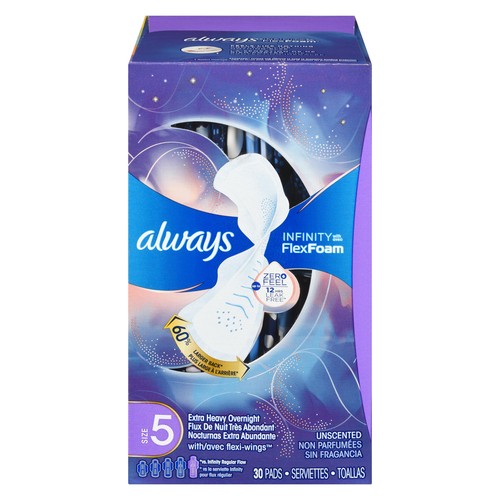 Always Infinity Feminine Hygiene Pads With Wing Extra Heavy Overnight 30 Count