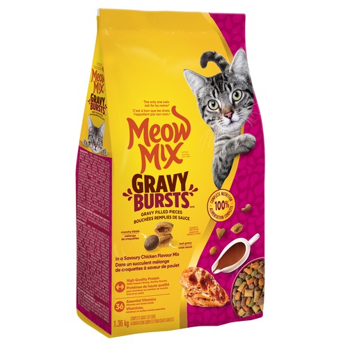 Meow Mix Gravy Bursts Dry Cat Food Savoury Chicken Flavour Mix 1.36 kg