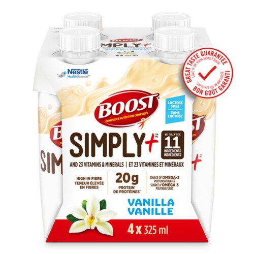 Nestle Boost Simply Plus Nutritional Supplement Drink Vanilla 4 x 325 ml