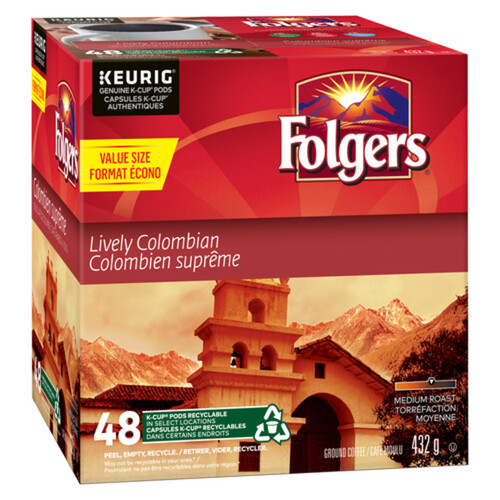 Folgers Coffee Pods Lively Colombian Medium Roast 48 KCups 432 g