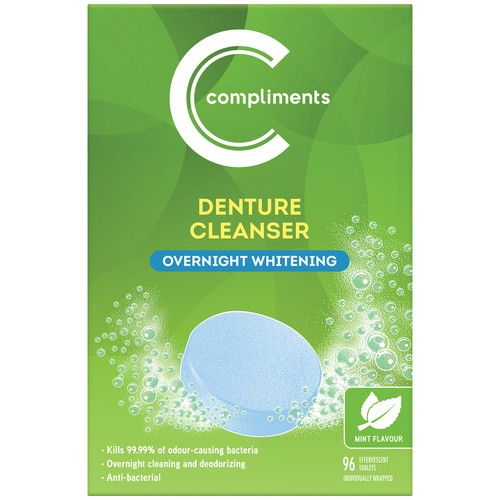 Compliments Overnight Denture Cleanser Mint 96 Count