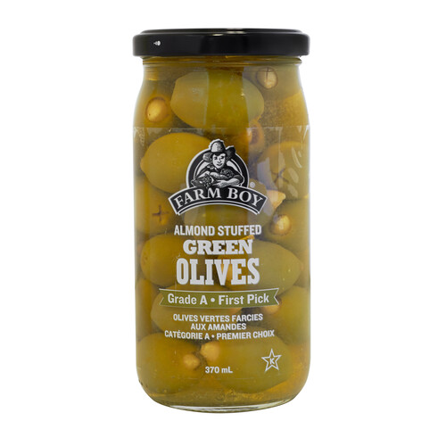 Farm Boy Green Olives Almond Stuffed Grade A 370 ml