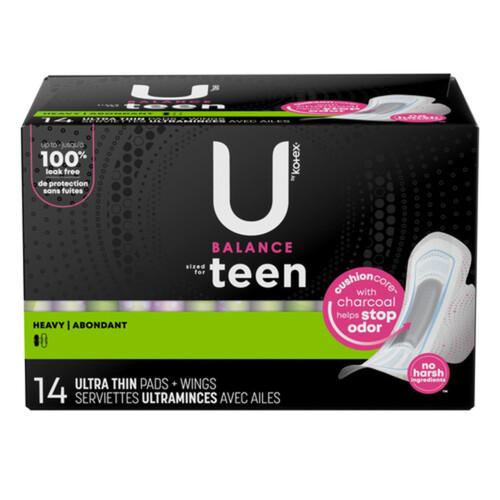 U by Kotex Teen Ultra Thin Pads Extra Absorbency With Wings 14 Count -  Voilà Online Groceries & Offers