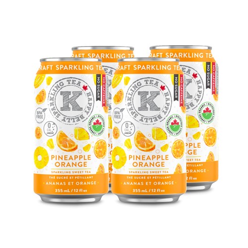 Happy Belly Kombucha Sparkling Sweet Tea Pineapple Orange 4 x 355 ml (cans)
