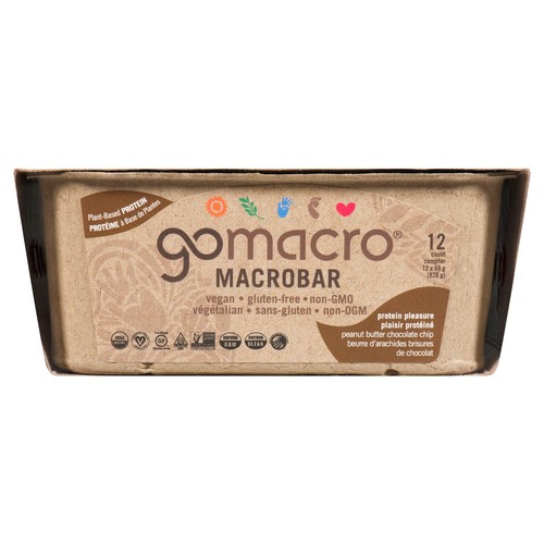 GoMacro Vegan Gluten-Free Protein Bar Peanut Butter Chocolate Chip 12 x 69 g
