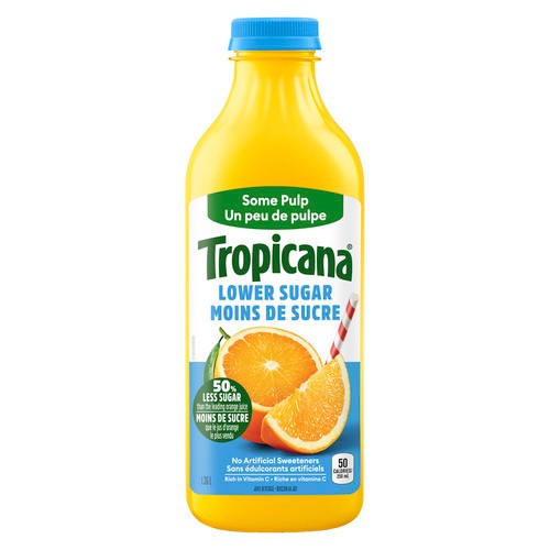 Tropicana Orange Juice Lower Sugar Some Pulp 1.36 L