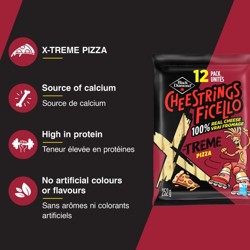 Black Diamond Cheestrings X Treme Pizza 12 Pack 252 g