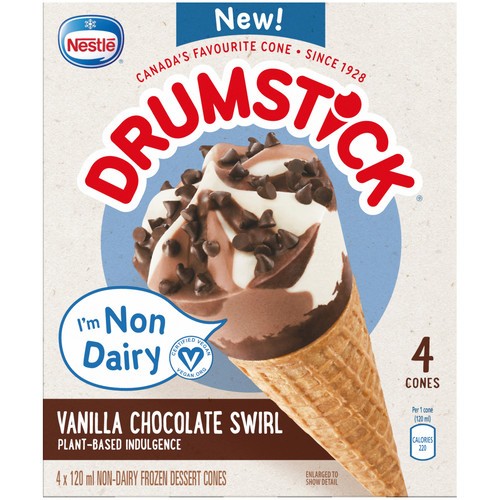 Nestlé Dairy-Free Frozen Dessert Drumstick Vanilla-Chocolate Swirl 4 x 120 ml