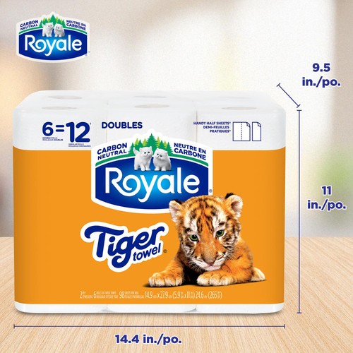 Royale Tiger Strong Paper Towel 6 Equal 12 Rolls 98 Sheets per Roll