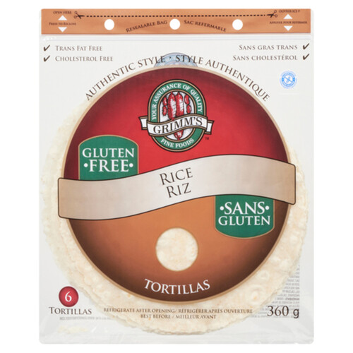 Grimm's Fine Foods Gluten-Free Rice Tortilla 10 Inch 360 g