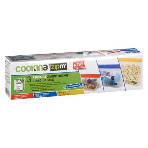 Cookina Reusable Ziprrr Storage & Freezer Bags 3 Pack