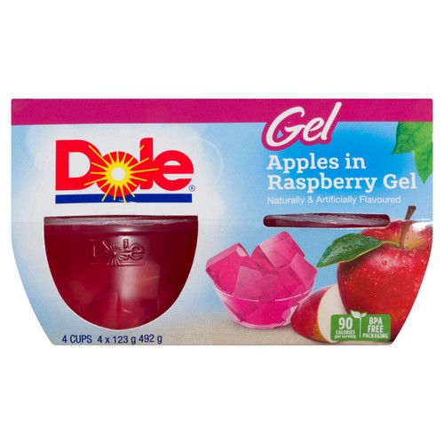 Dole Fruit Cups Apples In Raspberry Gel 4 x 123 g