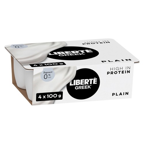Liberté No Sugar Added 0% Greek Yogurt Plain High Protein Plain 4 x 100 g
