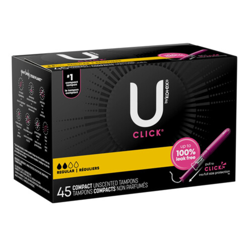 U by Kotex Click Compact Tampons Regular Absorbency Unscented 45 Count