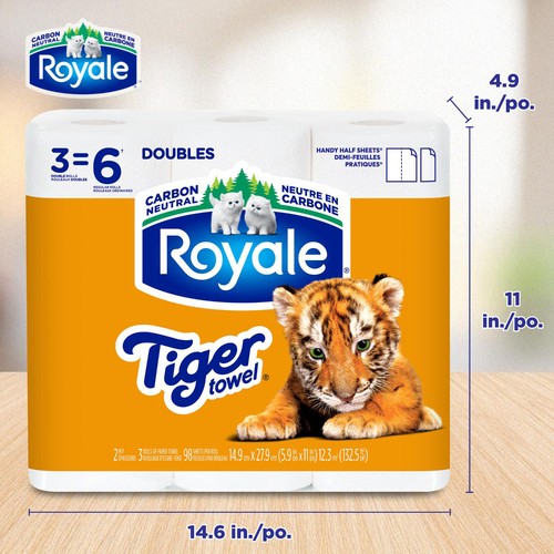Royale Tiger Strong Paper Towel 3 Equal 6 Rolls 98 Sheets per Roll