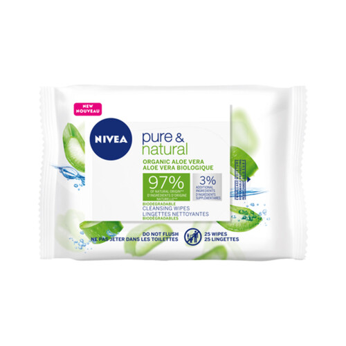 Nivea Pure & Natural Cleansing Organic Aloe Vera 25 Wipes 