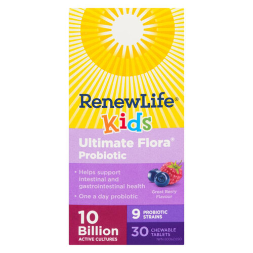 Renew Life Kids Ultimate Flora Probiotic Chewable Tablets Great Berry 30 Count