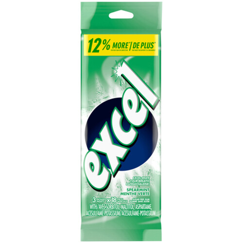 Excel Sugar Free Chewing Gum Spearmint 18 Pieces 3 Packs